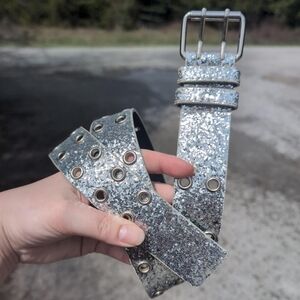 🔥4/$40    Y2K Emo Scenecore Metallic Sparkly Glitter Grommet Belt XL Like new